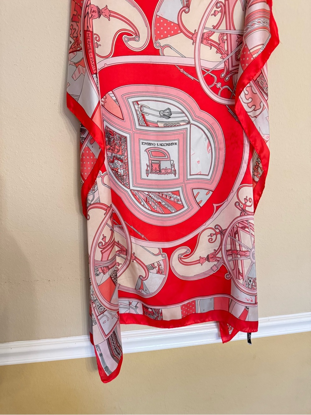 HERMES WASHINGTON CARRIAGE Cashmere Rouge Grenadine Pink Rose Designer Scarf - Picture 3 of 16
